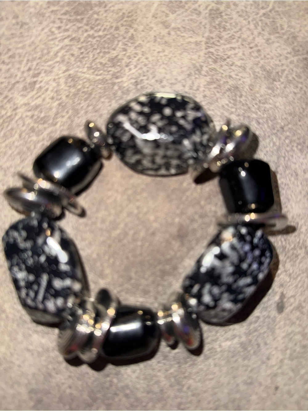 Black and White Speckled Bead Stretch Bracelet